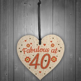RED OCEAN Fabulous At 40 50th 40th 60th Birthday Gifts For Women Men Wooden Heart Decoration Card Accessories