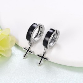 Sbzxbt Cross Earrings for Men Women 925 Sterling Silver Black Cross Earrings for Men Cross Jewelry Gifts for Men Women