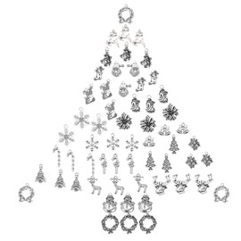 SUNNYCLUE 1 Box 60Pcs 20 Styles Alloy Christmas Charms Bulk Tibetan Style Snowflake Pendants Holiday Theme Reindeer Jingle Bells Charms for Crafts Making Spplies, Antique Silver