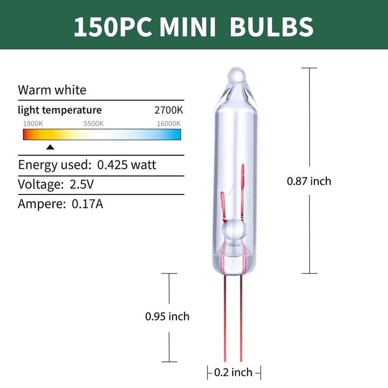 Mini Replacement Christmas Lights Bulbs 150 Count 2.5 Volt Clear
