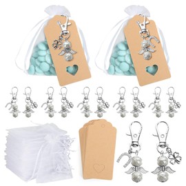 BOOMTOP 30 Guardian Angel Key Rings Lucky Charm Guest Gifts New Year's Eve Christmas Wedding Angel Pendant Clover Horseshoe Small Farewell Christening Communion Thank You Gift with Organza Bag
