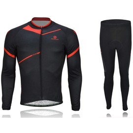 Morethan MT-FVP-005-SET Men's Winter Cycle Jersey, Top and Bottom Set, Fleece Lined, Cold Protection, Genuine Product, red