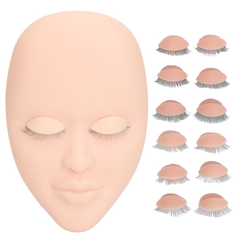 Eyelash Extension Mannequin Head with 6 Pair Replacement Eyelids Soft