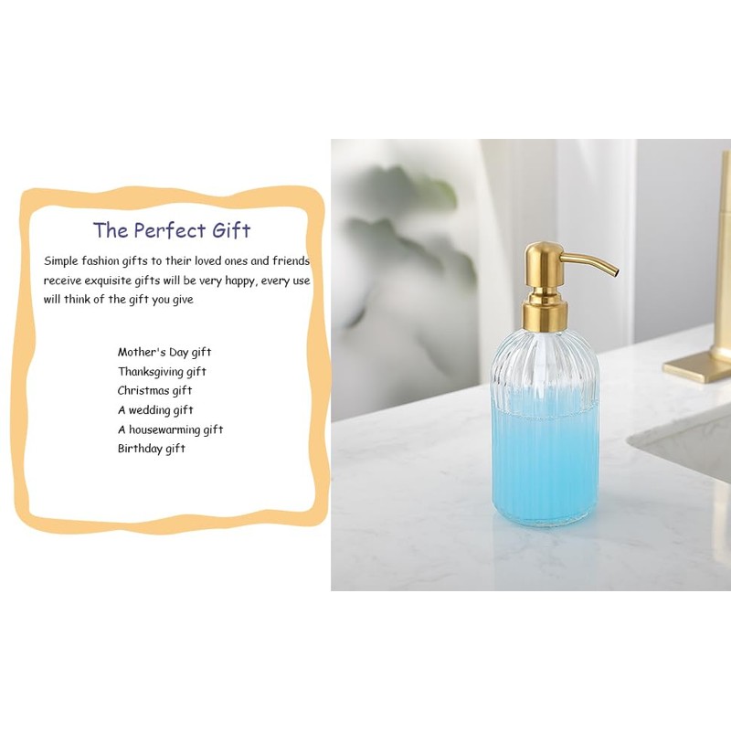 Mekoly Gold Glass Soap Dispenser with Rust Proof Metal Pump,