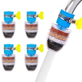 4 Pieces Tap Clean Purifier Filter Mini Tap Water Filter Activated Carbon Tap Water Purifier Tap Filter Rotatable Tap for Kitchen Home Bathroom 6-Layer Filtration
