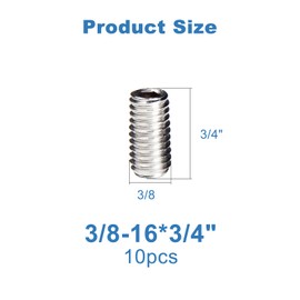 Juvielich 10 PCS 3/8-16 x 3/4" Set Screws,SAE Stainless Hex Allen Head Socket Set Screws Grub Screw Bolts Internal Drive Cup Point Screws with Hex Key Wrench for Door Handles, Light Fixture Repair