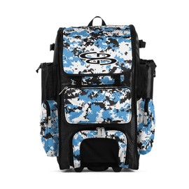 Boombah Rolling Superpack Baseball/Softball Gear Bag - 23-1/2" x 13-1/2" x 9-1/2" - Digital Camo Black/Columbia - Telescopic Handle - Holds 4 Bats - Wheeled Version