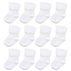 Soleeya 12 Pairs Baby White Socks Newborn 0-12 Months, Soft Elastic Plain Baby Roll Top Toddler White Cotton Socks Girls Boys Unisex