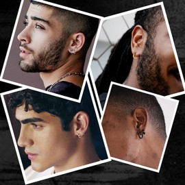 Black Hoop Earrings for Men Women 7mm/8mm/12mm Hypoallergenic Nickel Free Huggie Earrings Set(3 Pairs)