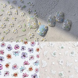Nail art pearl watercolor daisy spring flower embossed stickers 6 types - WFHTTKN embossed stickers - 189 / 네일아트 진주 수채화 데이지 봄꽃 엠보 스티커 6종-WFHTTKN 엠보스티커 - 189