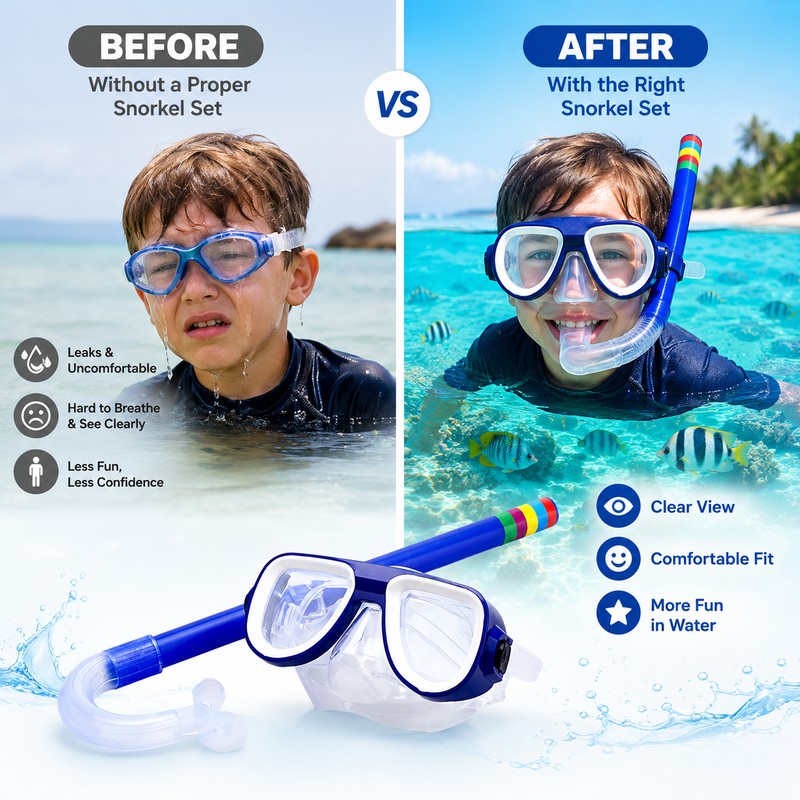 Kids Snorkel Mask Set Ages 3–8 – Anti-Fog Swimming Goggles