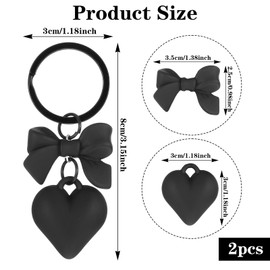 MBAIYO 2PCS Black Heart Bow Keychain, Cute Bowknot Charm for Women, Kawaii Key Ring Decorative, Matt Heart Bowknot Key Holder Accessories for Bag Purse Backpack Car Keys Wallet