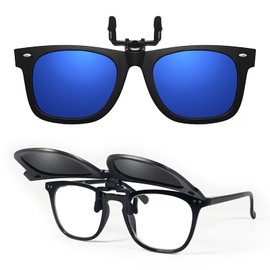 LUFF Polarised Sunglasses with Clip-on Sunglasses for Men/Women with Flip-Up Polarised Sunglasses Fits Over Glasses/Readers/Outdoor Sports, 140-Blue