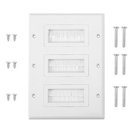 ANKROYU Brush Wall Plate White ABS Plastic Cable Cover Dust Proof Outlet Mount Multimedia Panel with Screws for Home Office Wall Cavity Cable Management Solution (Three)