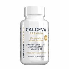 CALCEVA Premium Suplemento Alimenticio con Calcio Citrato, Vitamina D3, K2 MK-7, Zinc y Boro, 60 Cápsulas de 600 mg
