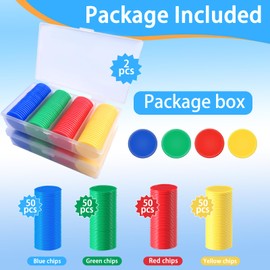 Uudimee 200pcs Math Counters,1 Inch Bingo Chips,4 Colors with Storage Box Plastic Poker Chips,for Education,Math Counters,Round Game