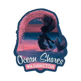 Die Cut Sticker Ocean Shores, Washington, Mermaid Silhouette, Contour Vinyl Sticker 1 to 3 inches (Waterproof Decal for Cars, Water Bottles, Laptops, Coolers), Small