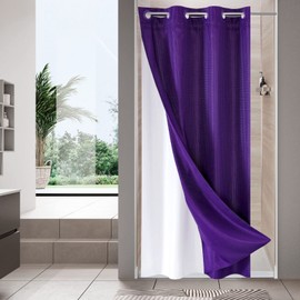 MitoVilla No Hooks Required Purple Waffle Shower Curtain Liner Set, Modern Heavyweight Fabric Shower Curtain Set with Snap-in Liner for Hotel Grade Spa-Like Bathroom Decor, Lavender, 72 x 74