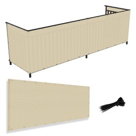 AwnPro 2.5' x 15' Residential Commercial Privacy Deck Fence Privacy Screen 200 GSM Weather Resistant Outdoor Protection Fencing Net for Balcony Verandah Porch Beige