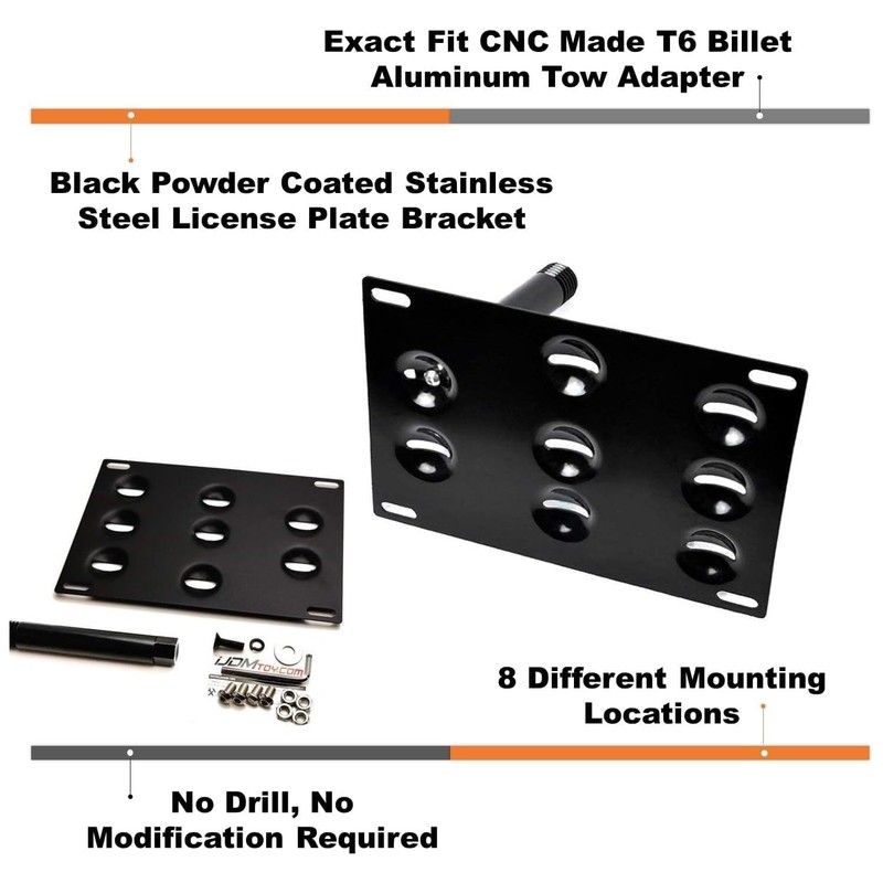iJDMTOY No Drill Front Bumper Tow Hook License Plate Mounting