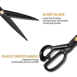Fabric Scissors Sharp Dressmaking Scissors Professional 25.4 cm Textile Scissors Leather Scissors for Fabric, Clothing, Textiles, Leather, Jeans, Sewing with Thread Cutter (Black)