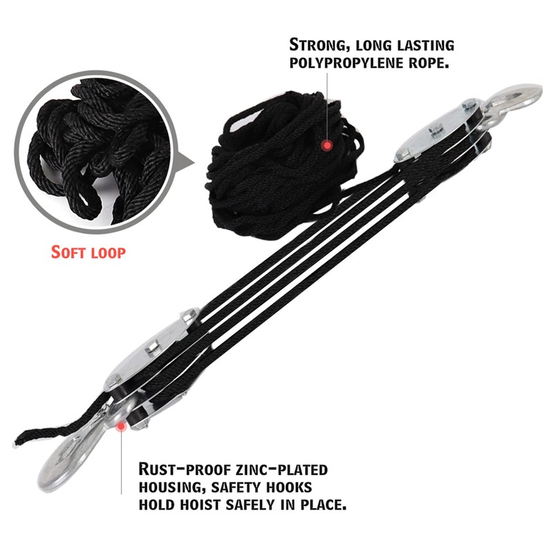 XSTRAP STANDARD Rope Hoist Pulley System, 1000LB Capacity Block and