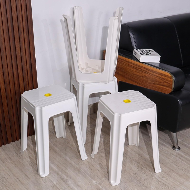 Buyitt 12 Packs White Plastic Stool, Stackable Backless Stool, 18.58