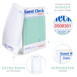 Alitte Guest Check Books for Servers Order Book 10 Pack Restaurant Server Notepads with Serial Numbers, Menu Labels Waitress Booklet for Diner, Cafe, Food Truck, Catering Business Delivery - 50 Sheets