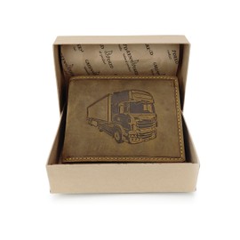 GREEN DEED Genuine Leather Men's Wallet - Large Leather Wallet - Wallet with Coin Compartment - Tri-Fold Wallet Men, tir truck, Classic