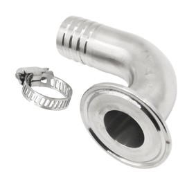 Goldpea Stainless Steel 304 Sanitary Hose Fitting Single Barb 90 Degree Elbow 1-1/2" Barbed with 1.5" Tri-clamp (50.5mm OD Ferrule) & 1pc SS304 Hose Clamp