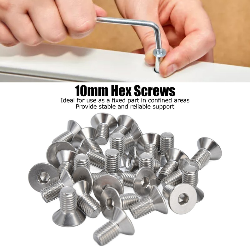 30pcs M10 Allen Socket Screws 10mm A2 Stainless Steel Countersunk