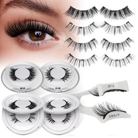 Pestañas magnéticas QUEWEL, 4 pares, reutilizables, con aplicador, sin pegamento, aspecto natural, fáciles de usar y quitar (MX-D-4-Pairs-CXJM-B)