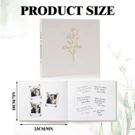 Wedding Guest Book Photo Guest Book to Sign at Reception Party 100 Pages Linen Thick Paper Funeral Guest Book for Bridal Shower Birthday Anniversary Milestone Events (Beige)
