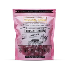 Vocal Eze Manuka Honey Strawberry UMF 10+ (MGO 265+) Menthol Cough Drops (120) | Lozenges for Sore, Hoarse, Fatigue, Dryness of Throat | Voice Support, All Natural and Organic Ingredients