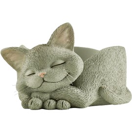 JFSM INC. Whimsical Grey Cat Trinket Dish Planter Jewelry Holder - Happy Cat Collection - Gifts for Cat Lovers, Cat Lover Gifts for Women, Cat Lover Gifts for Men, Home Decor for Cat Lovers