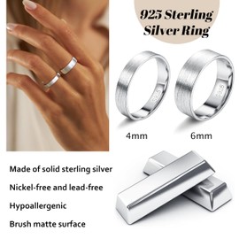 Diamday 925 Sterling Silver Ring for Men and Women, Brushed Silver and Matte Wedding Ring, Simple Wedding Ring, Engagement Ring, Comfort Fit, 4 mm, 6 mm, Silver