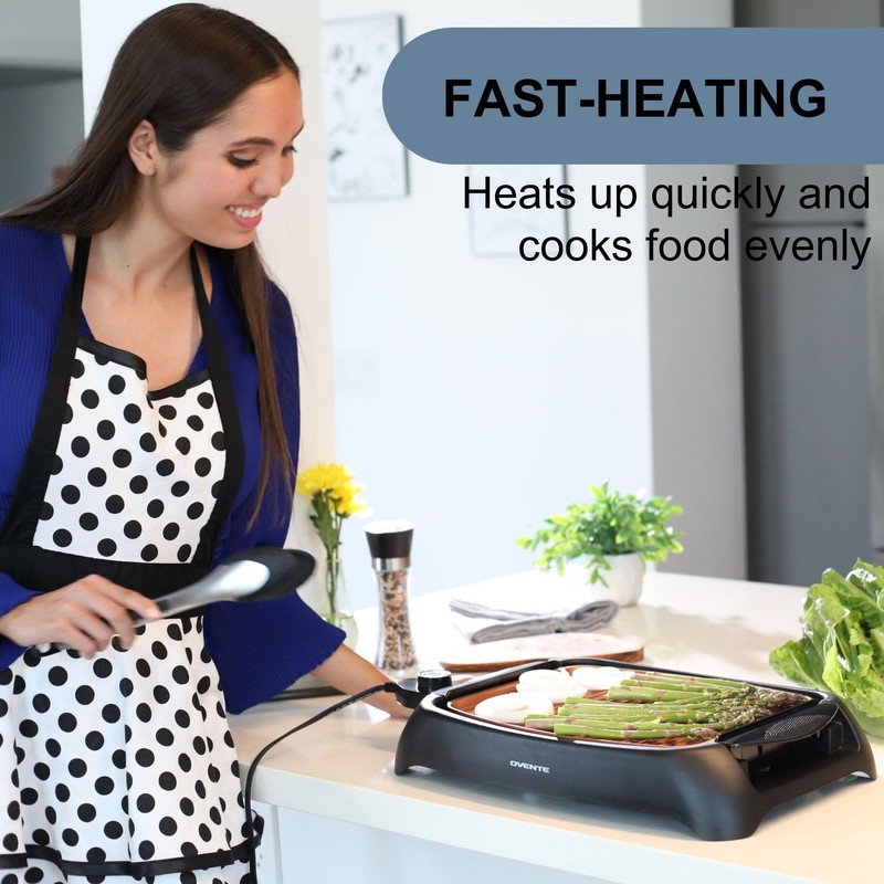 OVENTE Electric Indoor Grill with 13x10 Inch Non-Stick Cooking Surface,
