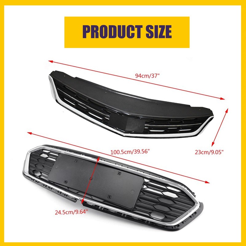 JHRISE Front Bumper Upper and Lower Honeycomb Mesh Grille For