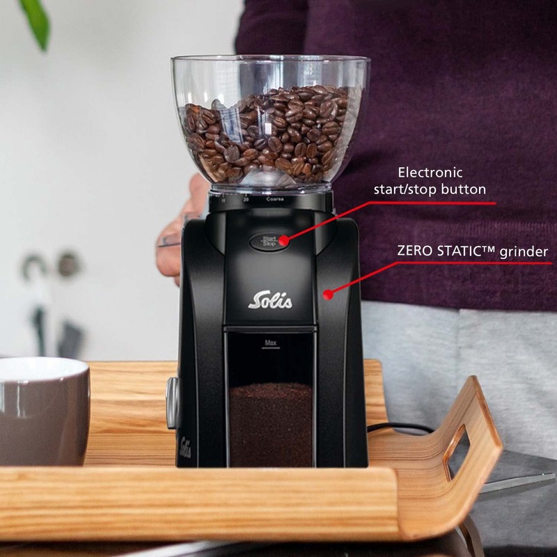 Solis Scala Zero Static Coffee & Espresso Grinder, Black/Black