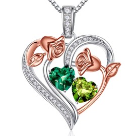 Iefil Mothers Day Gifts for Wife - Romantic Gifts for Her, Wife Birthday Gifts Ideas, Anniversary Wife Gifts,Wife Gifts from Husband | May & August Birthstone Necklace, Emerald & Peridot Jewelry