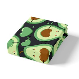 Homemissing Cartoon Avocado Fitted Sheet 140 x 200 cm Cute Tropical Fruit Bed Sheet Set Couples Fitted Sheet for Boys Girls Children Teenagers Love Bedroom Decor Green with 1 Pillowcase