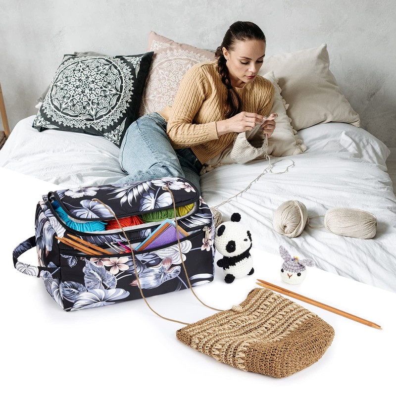 KALIDI Yarn Storage Knitting Bag Yarn Wool Crochet Hook Needles