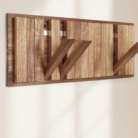 KYIAANY Wall Coat Rack for Entryway: Rustic Wooden Folding 8 Hooks Mount 16.5inch Decorative Piano Hanger for Farmhouse Hallway Bathroom for Towel Backpack Jacket (Neat Style)