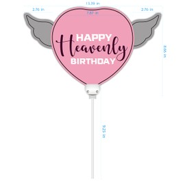 Happy Heavenly Birthday pink/purple balloons on a stick heart shaped with angel wings (2 Pack)