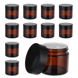 Itoyx Pack of 10 60 ml Amber Glass Empty Containers, Cosmetic Glass Empty Jars, Cream Jars, Brown Glass Containers, Ointment Jars, Refillable Cosmetic Containers for Creams Lotions Essential Oils