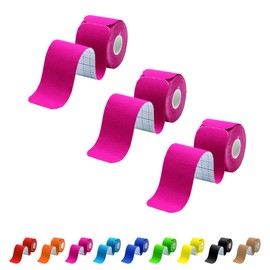Kinesiology Tape Precut 3 Rolls, Athletic Sports Tape for Muscle Joints Support, 60 Strips for Knee Ankle Shoulder Wrist Plantar Fasciitis, Latex Free and Water Resistant, Pink