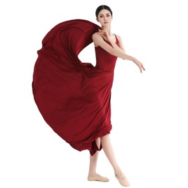 ZYACTU Women's Lyrical Dance Costume Halter Lyrical Dance Dress Split Skirt Ballet Contemporary Dancewear Tag L-Wine Red