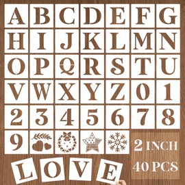 YEAJON 2 Inch Letter Stencils and Numbers, 40 Pcs Alphabet Drawing Templates, Reusable Plastic Art Craft Stencils for Painting on Wood, Wall, Fabric, Rock, Signage, Door Porch