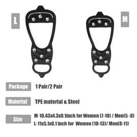 2 Pair Universal Non Slip Ice Gripper Spikes,8 Steel Ice Grips Snow Grippers,Durable Ice Traction Cleats for Shoes & Boot-M