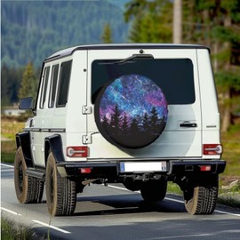 YGFLPPV Aurora Forest Spare Tire Cover PU Leather, Weatherproof Wheel Protectors Tyre Covers Universal Fit for Trailer RV SUV Truck Camper Travel Trailers, 14" Fits Tire Diameter 23.6"-27.5"